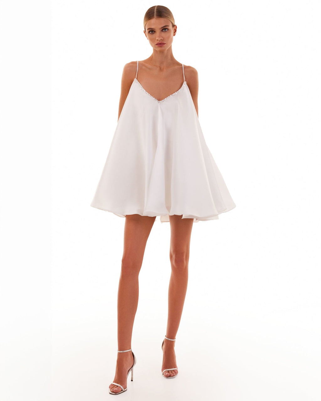 Plunge Back Gloves Included White Dress