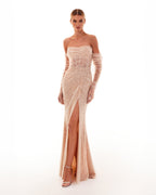Side-Slit Open-Back Fitted Evening Gown