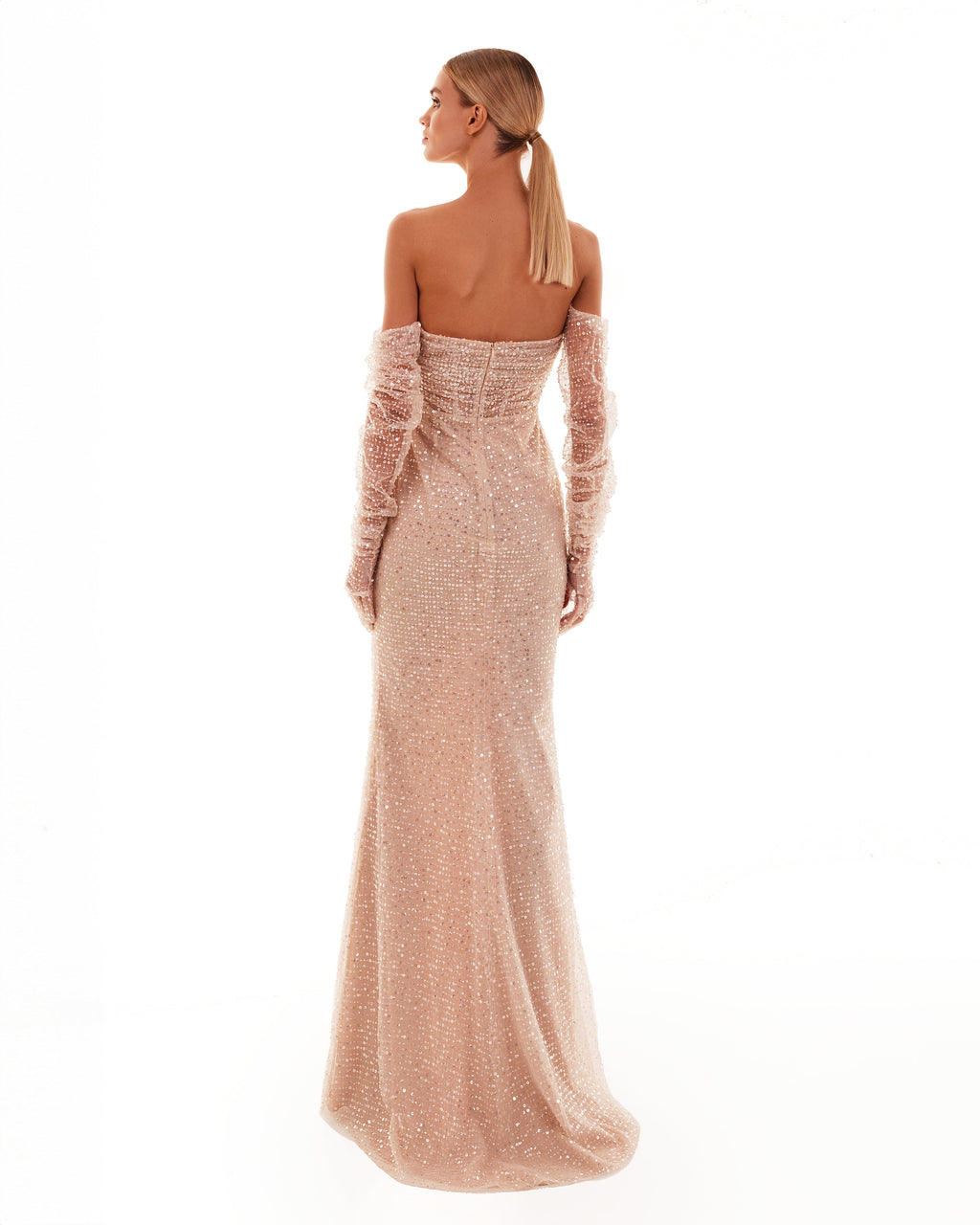 Side-Slit Open-Back Fitted Evening Gown