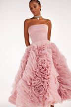 Dramatically flowered tulle dress in misty pink - Milla