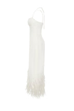 White Satin-Boned Corset Feather Midi Dress