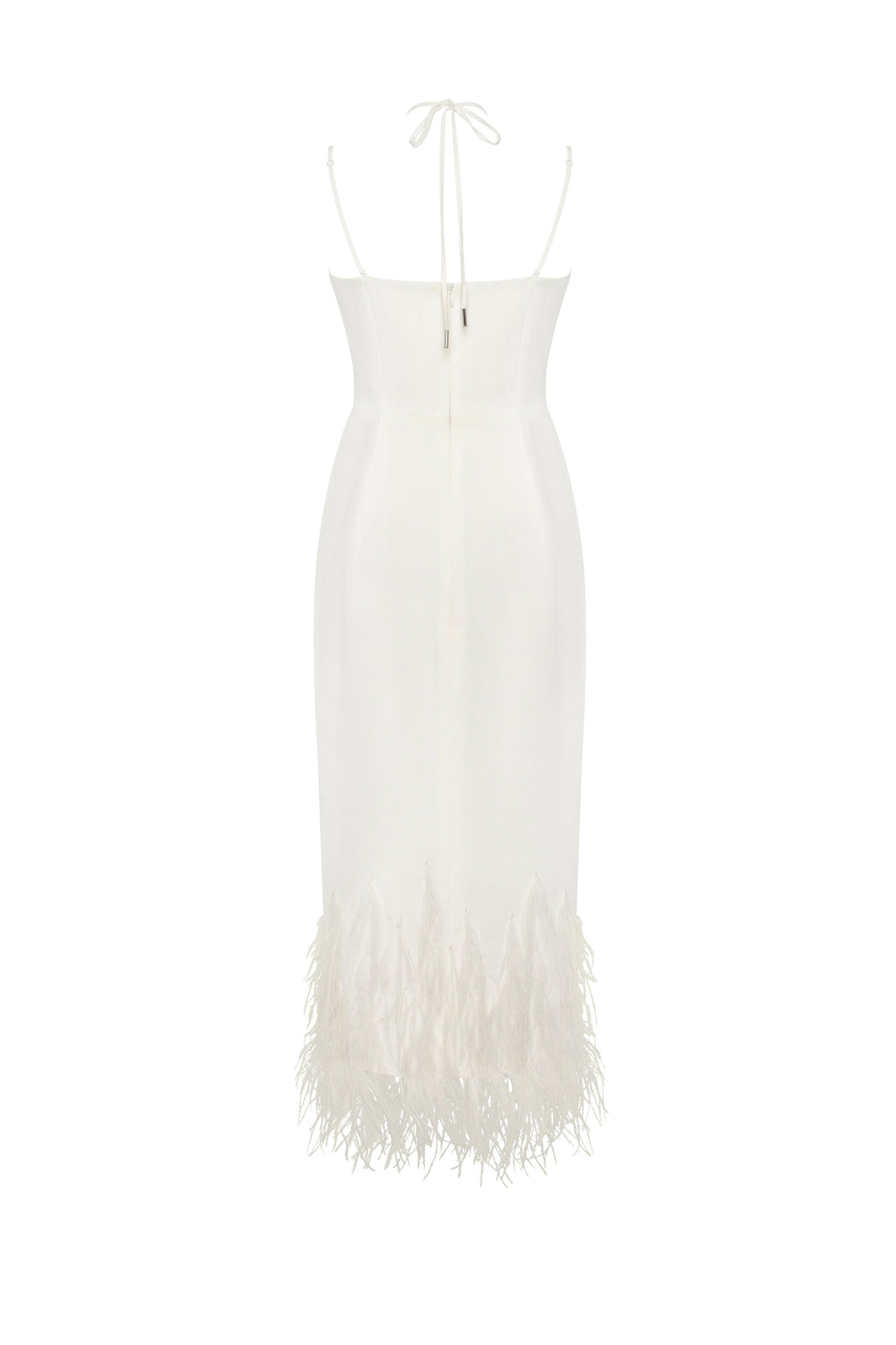 White Satin-Boned Corset Feather Midi Dress