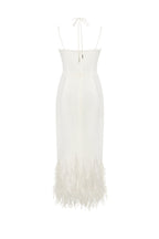 White Satin-Boned Corset Feather Midi Dress