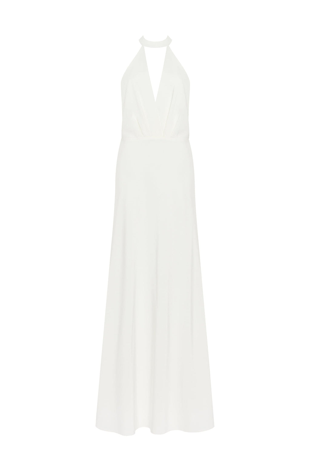 White-Satin Halter Deep-V Maxi Gown
