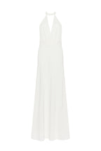 White-Satin Halter Deep-V Maxi Gown