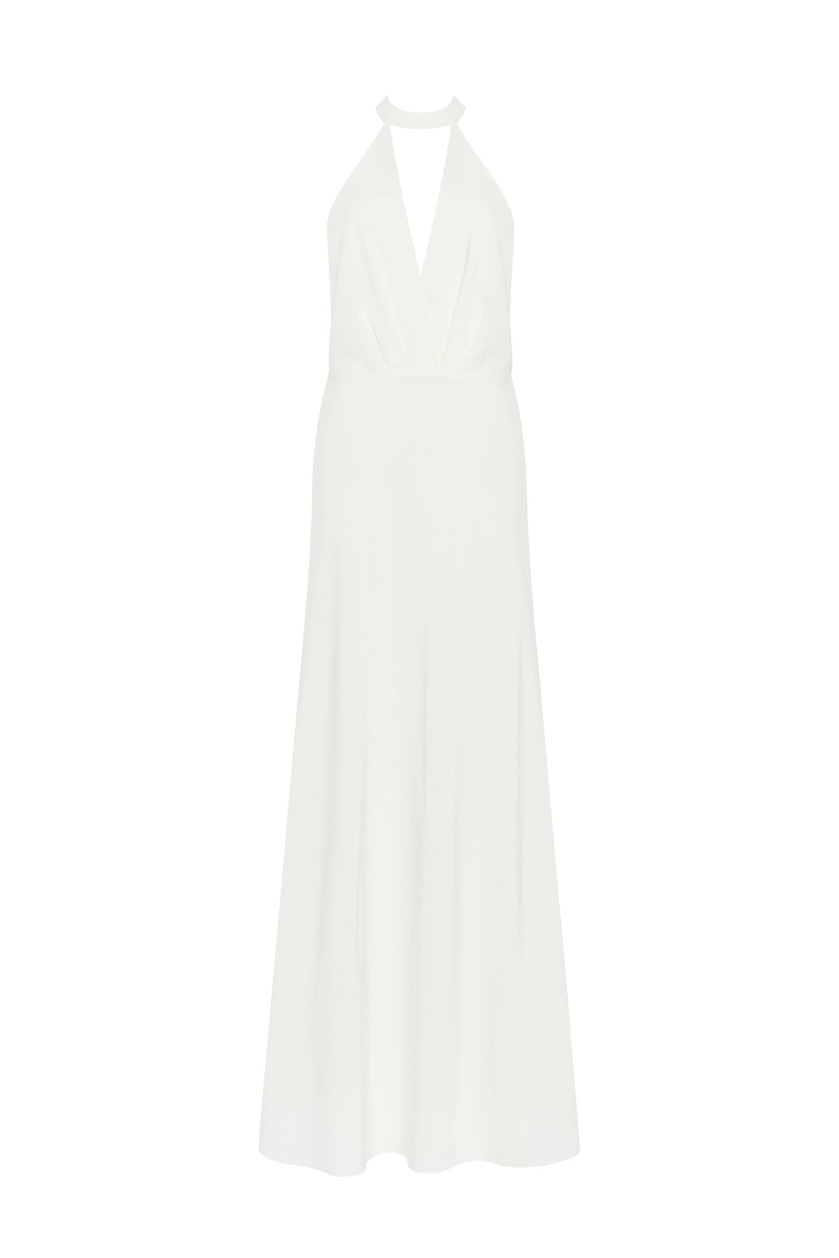 White-Satin Halter Deep-V Maxi Gown