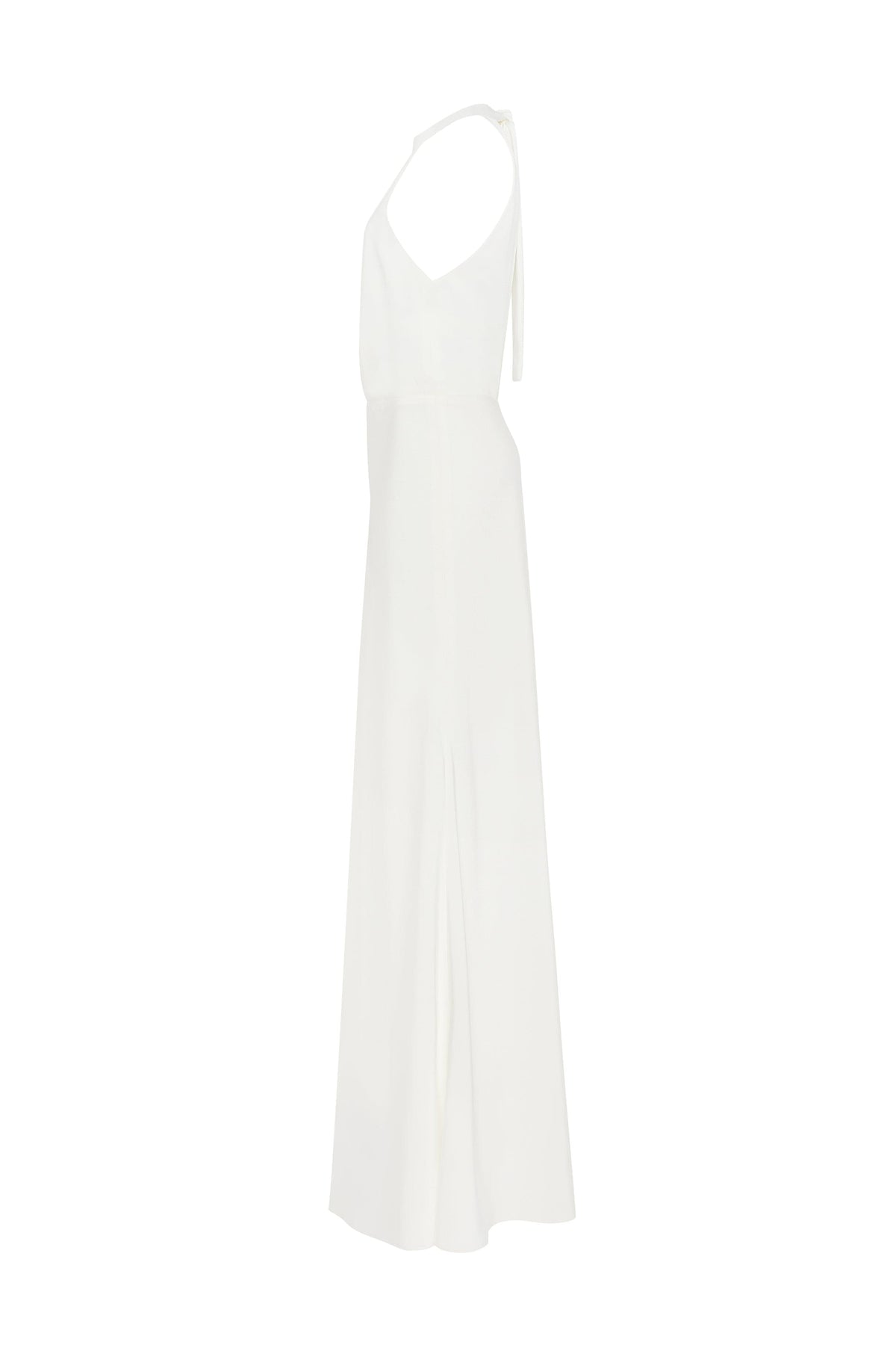 White-Satin Halter Deep-V Maxi Gown