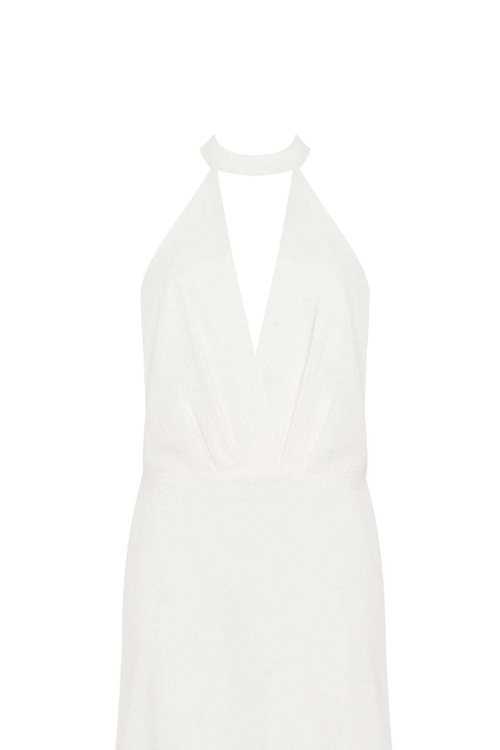 White-Satin Halter Deep-V Maxi Gown