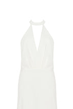 White-Satin Halter Deep-V Maxi Gown
