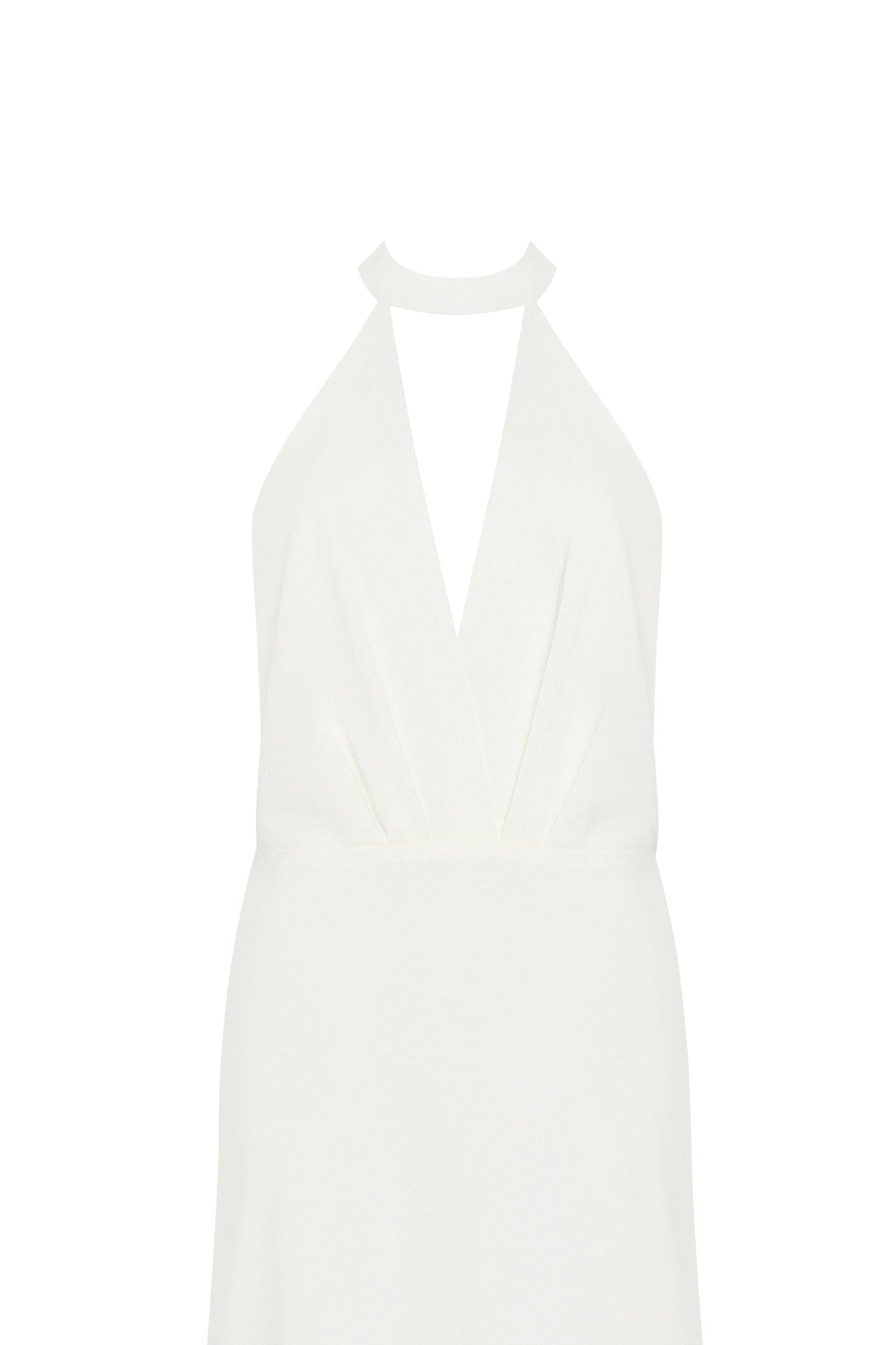 White-Satin Halter Deep-V Maxi Gown