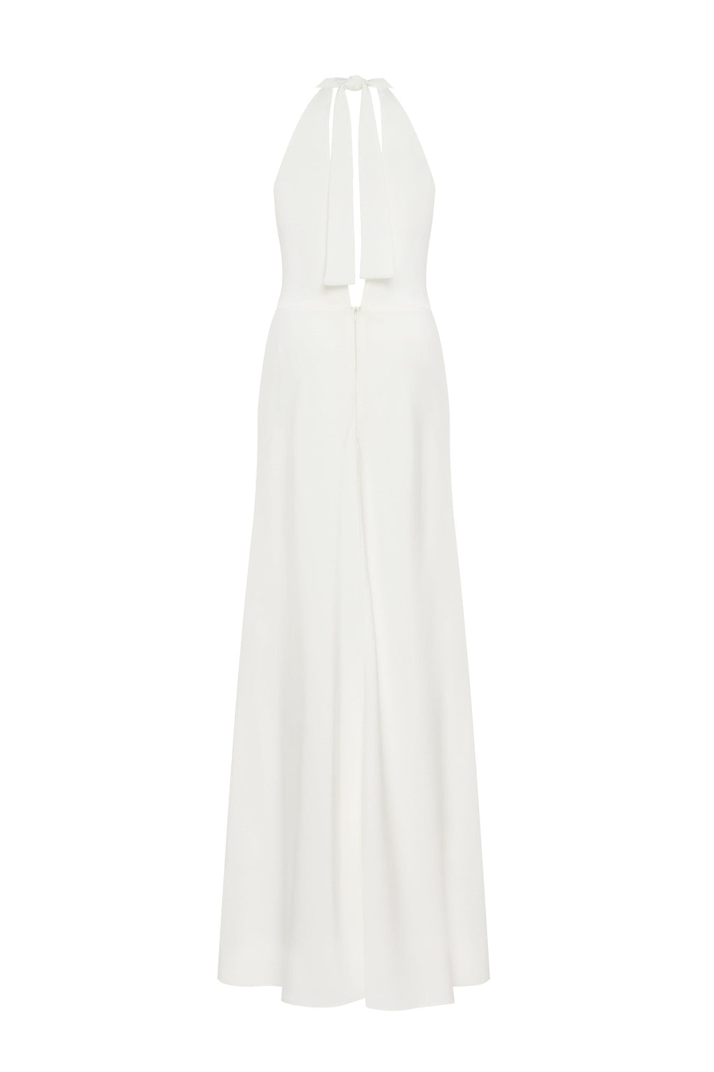 White-Satin Halter Deep-V Maxi Gown