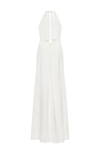 White-Satin Halter Deep-V Maxi Gown