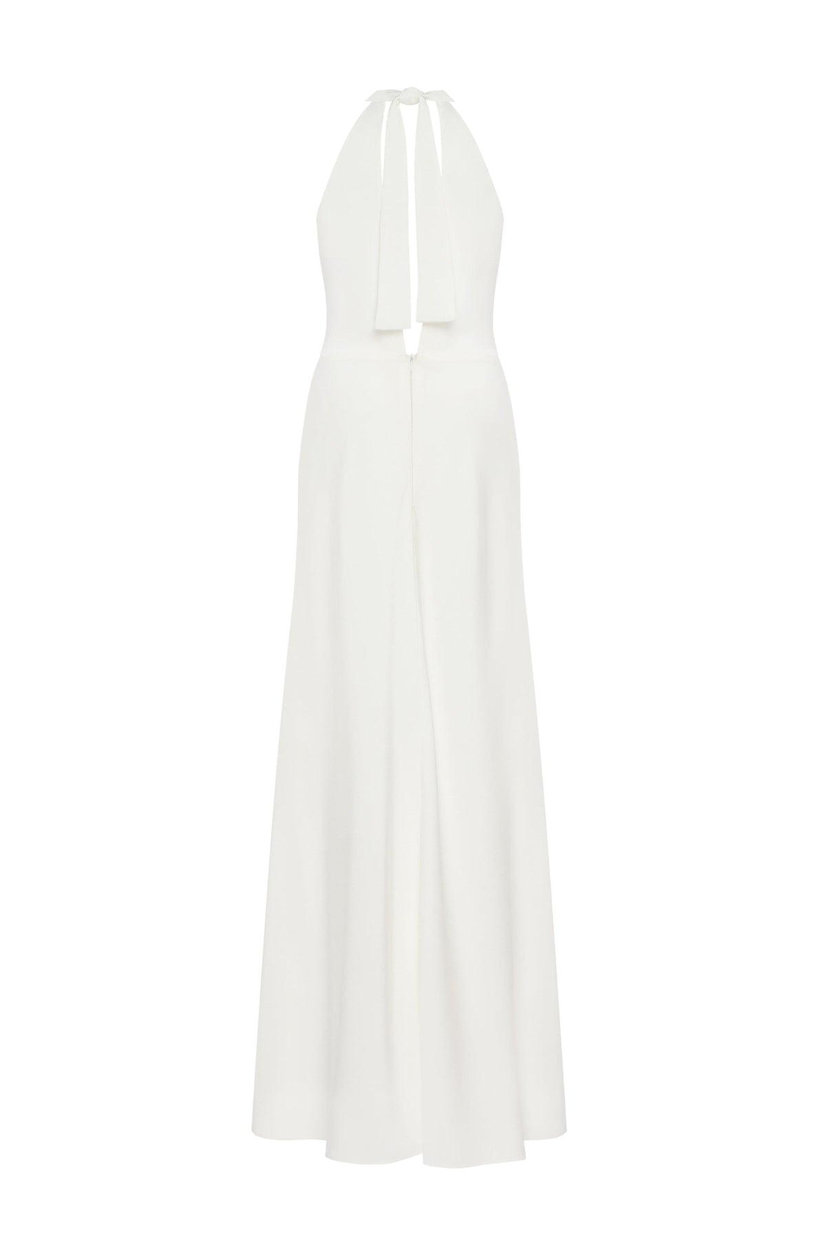 White-Satin Halter Deep-V Maxi Gown