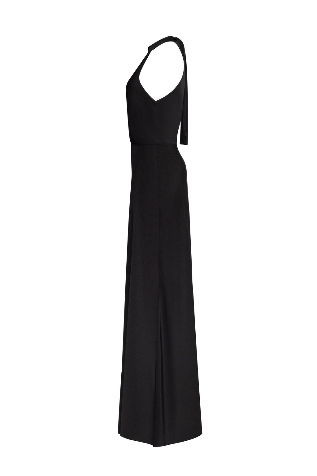 Black-Satin Halter Deep-V Maxi Gown
