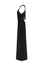 Black-Satin Halter Deep-V Maxi Gown