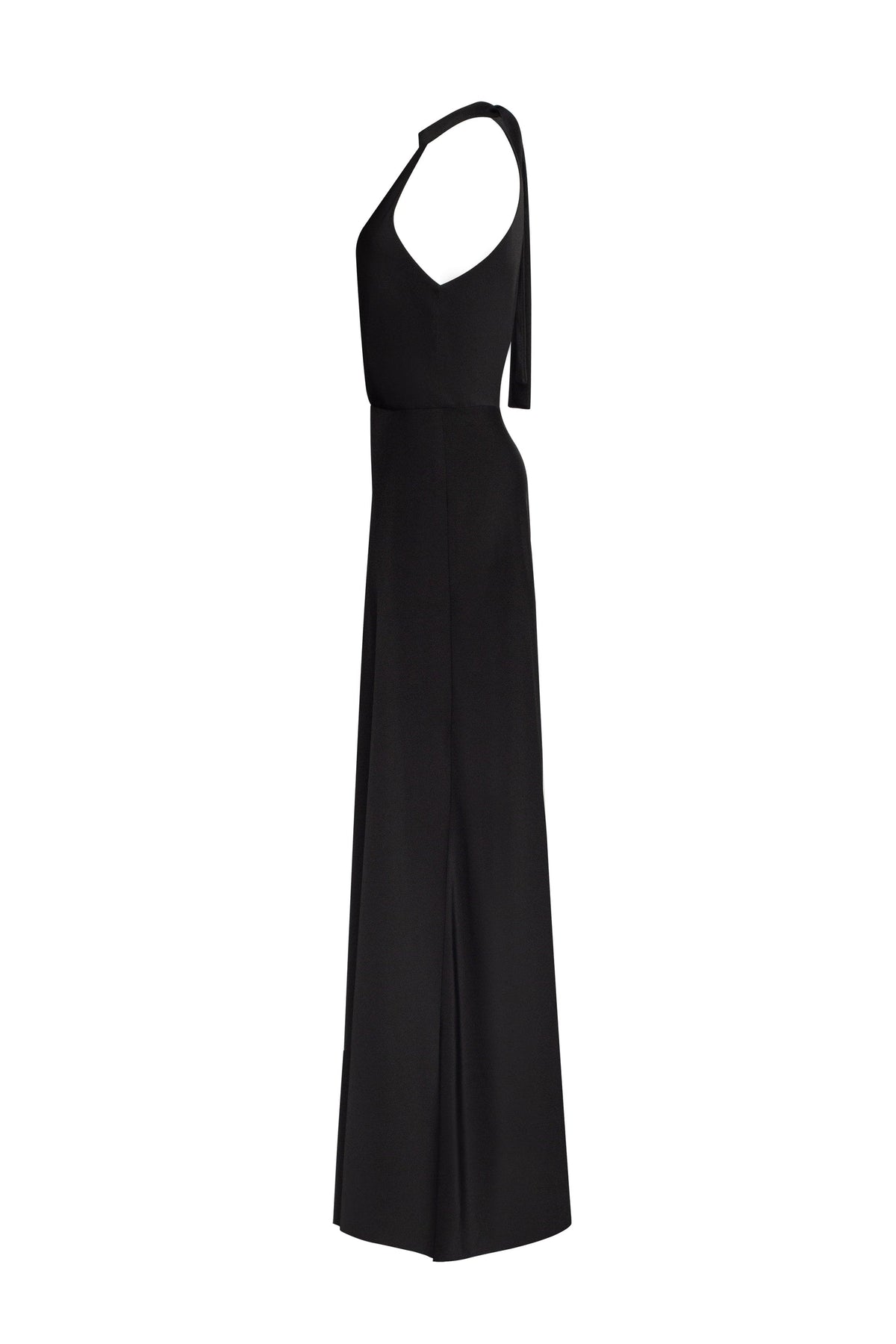 Black-Satin Halter Deep-V Maxi Gown