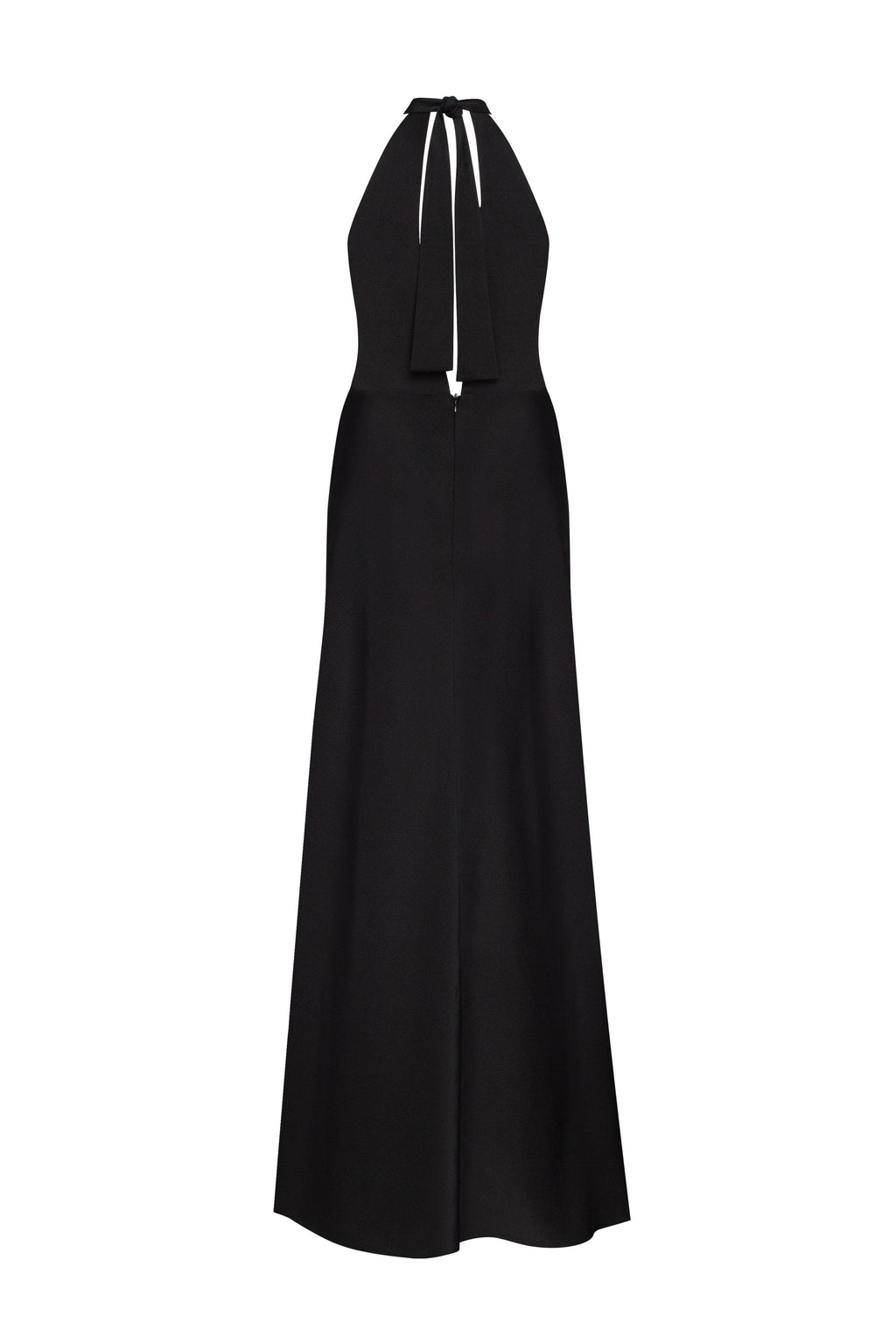 Black-Satin Halter Deep-V Maxi Gown