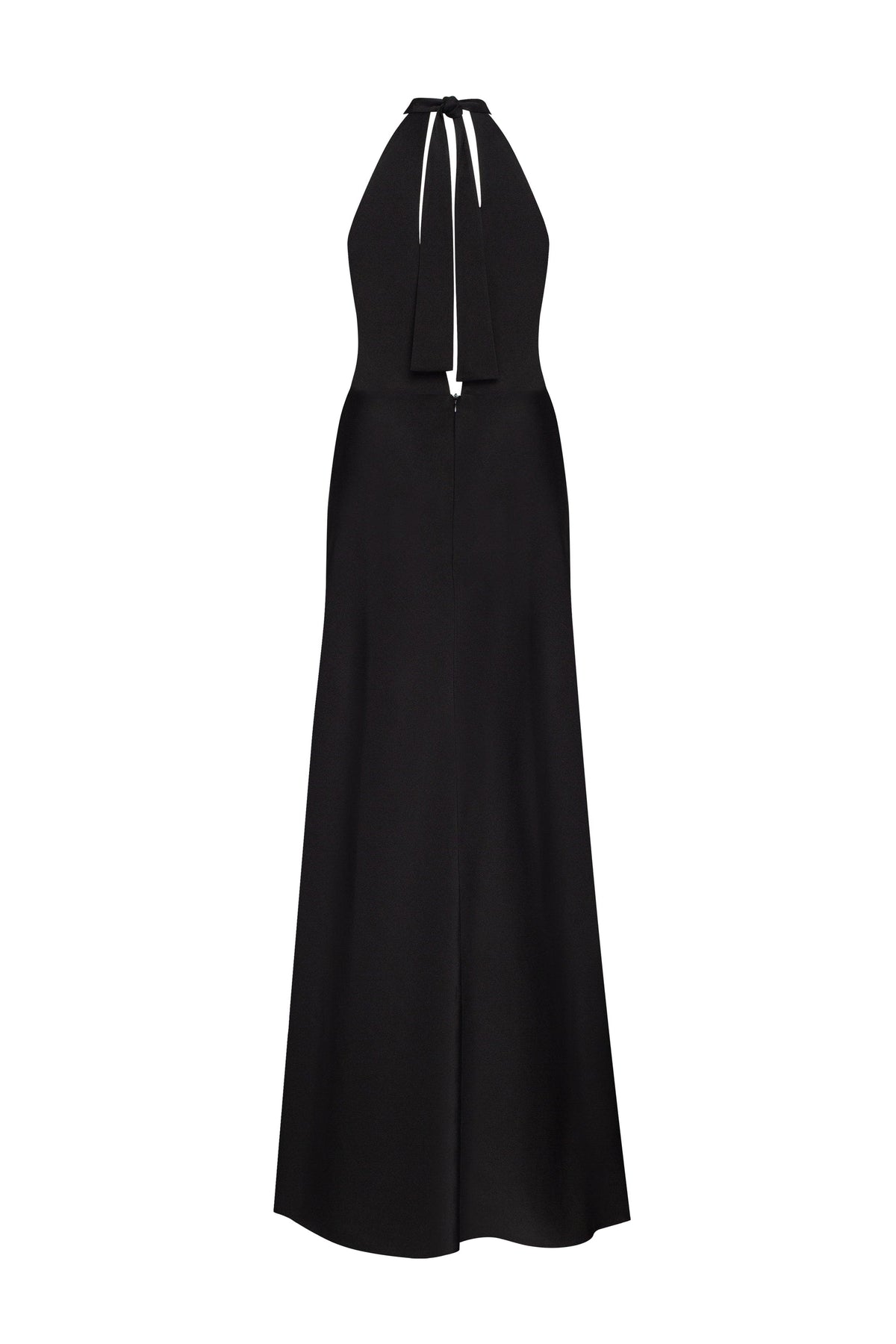 Black-Satin Halter Deep-V Maxi Gown