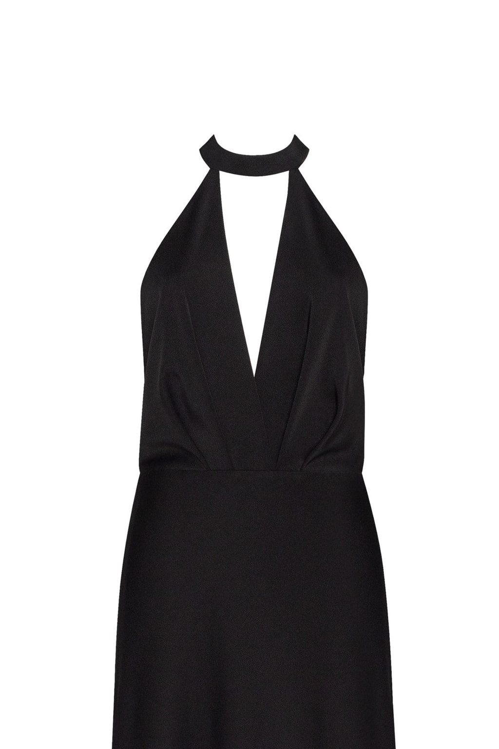 Black-Satin Halter Deep-V Maxi Gown