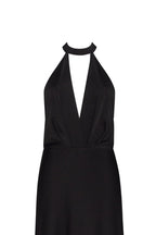 Black-Satin Halter Deep-V Maxi Gown
