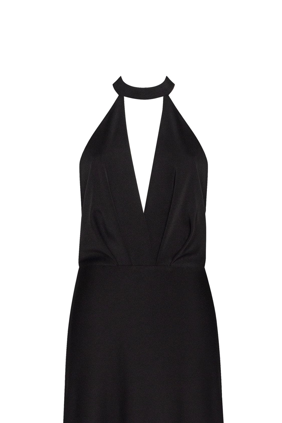 Black-Satin Halter Deep-V Maxi Gown