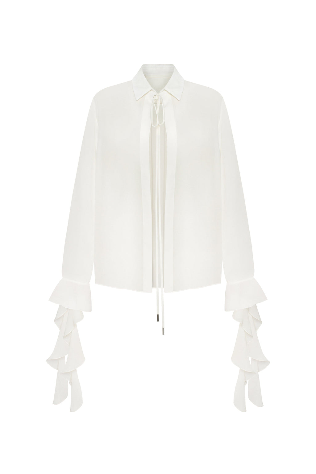 Fitted Crepe-Chiffon Breathable White Blouse