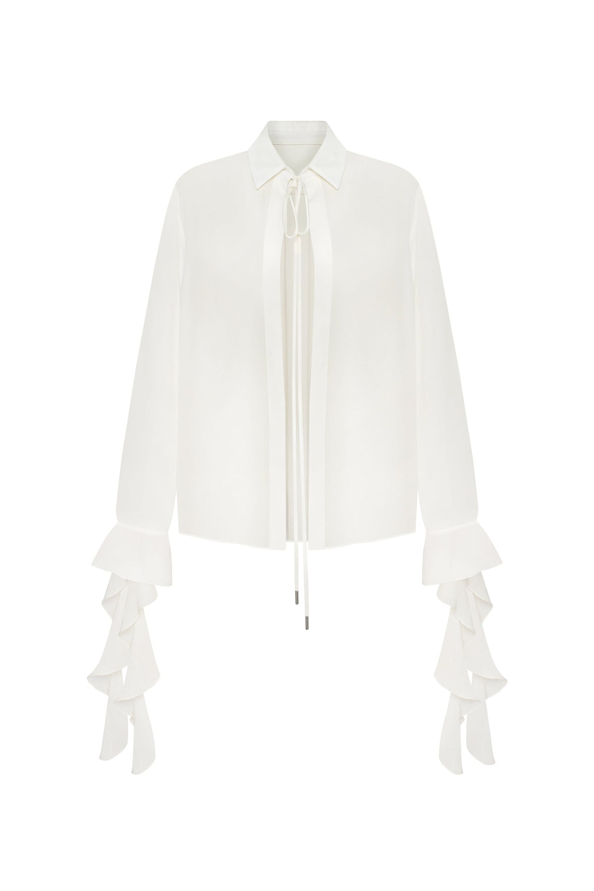 Fitted Crepe-Chiffon Breathable White Blouse