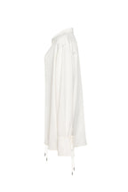 Tie-Neck Cuffed Blouson White Satin Blouse