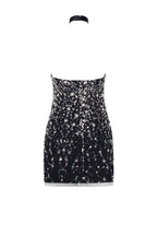 Black Lace Full-Crystal Halterneck Fitted Mini Dress