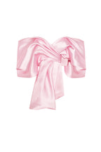 Gathered Fitted Back-Zip Pink Cropped Blouse