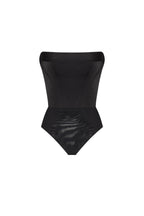 Waist-Panel Fitted Black Satin Bodysuit