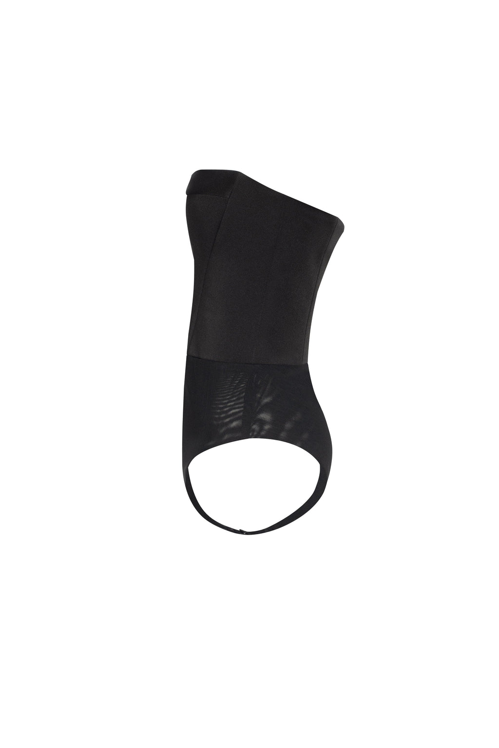 Waist-Panel Fitted Black Satin Bodysuit