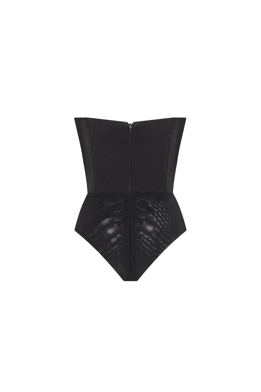 Waist-Panel Fitted Black Satin Bodysuit