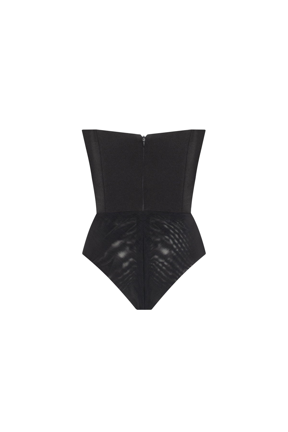 Waist-Panel Fitted Black Satin Bodysuit