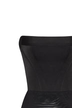 Waist-Panel Fitted Black Satin Bodysuit