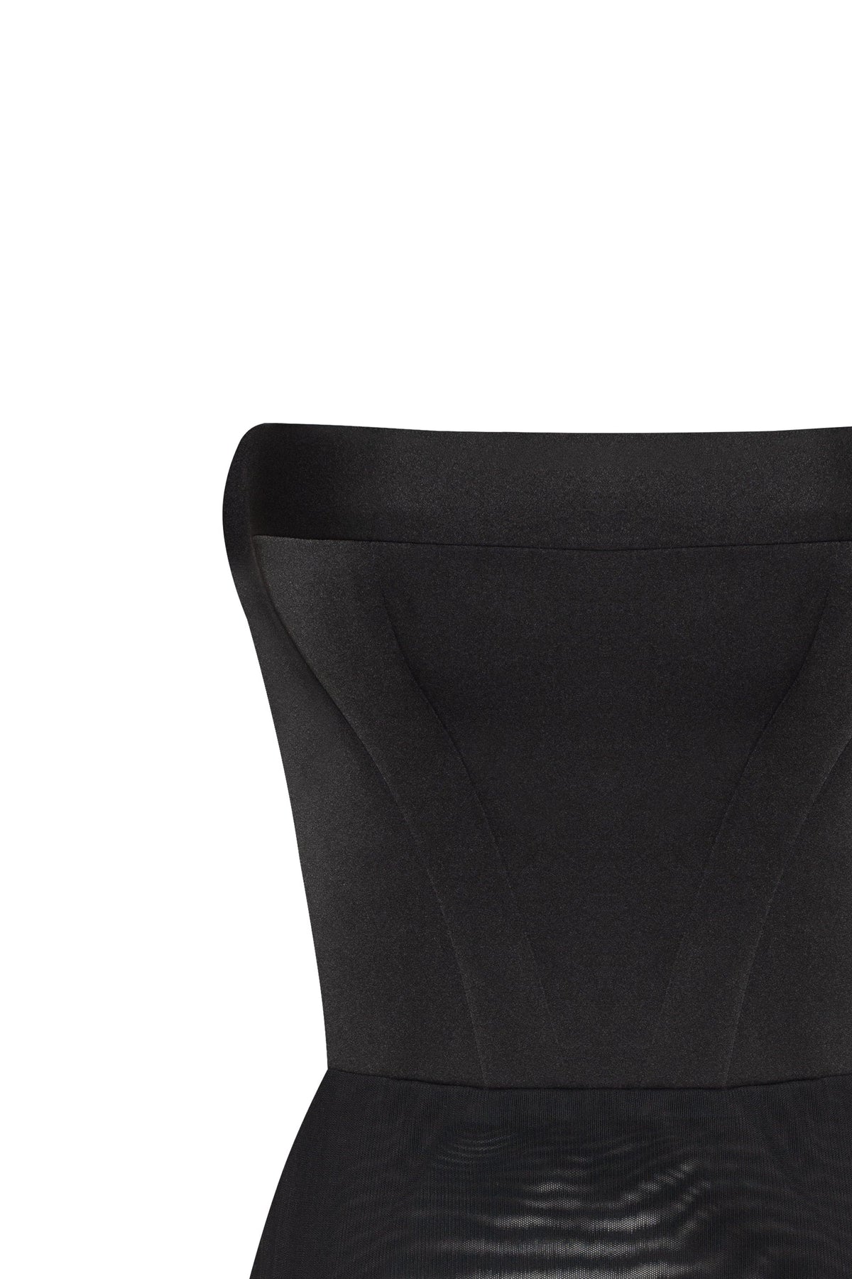 Waist-Panel Fitted Black Satin Bodysuit