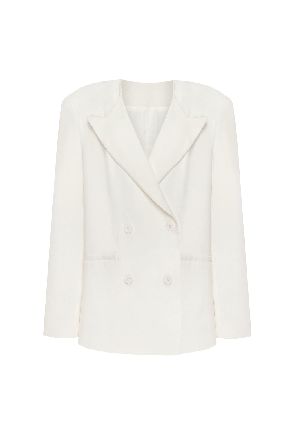 Lapel-Pocket Oversized White Boyfriend Blazer