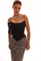 Geometric Neck Lace-Up Sculpt Black Corset Top