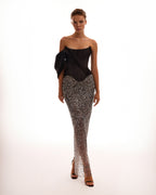 Sheer Silver Tulle Full Sequin Fitted Maxi Skirt