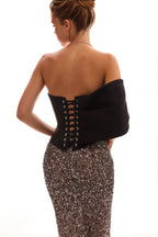 Sheer Silver Tulle Full Sequin Fitted Maxi Skirt