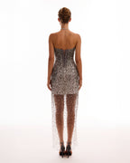 Fitted Sparkle Statement Silver Long Dress