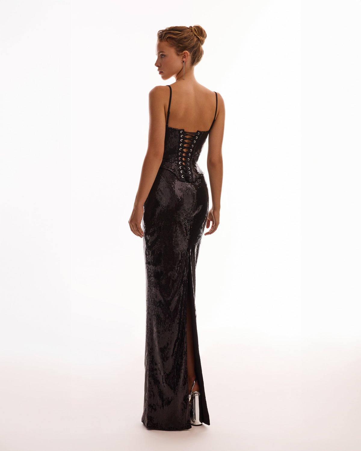 Flared Hem Sparkle Black Sequin Skirt