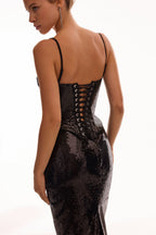 Sweetheart Spaghetti Strap Sequin Black Corset