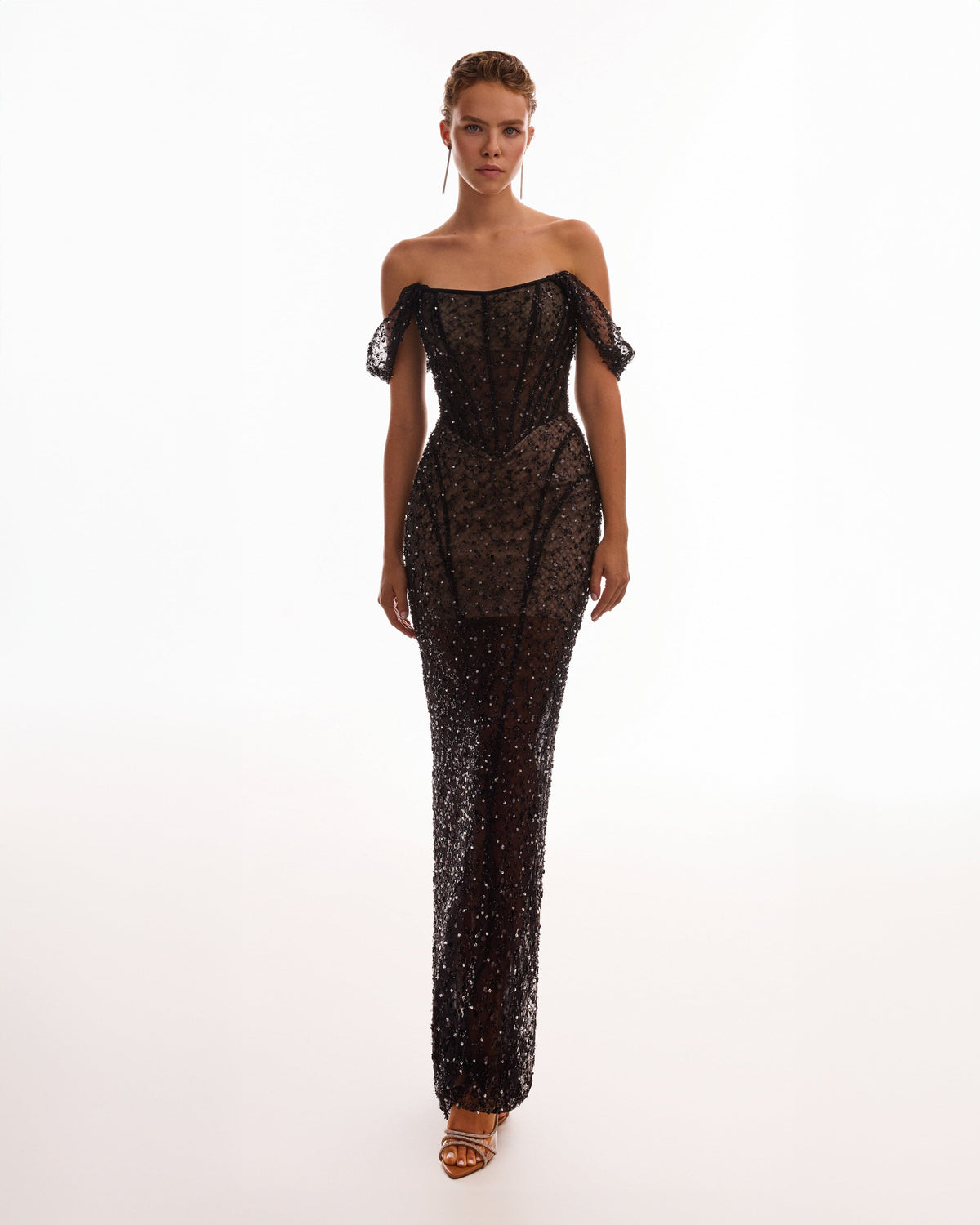 Sequin Lace Fitted Maxi Dress