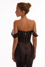 Sequin Lace Fitted Maxi Dress