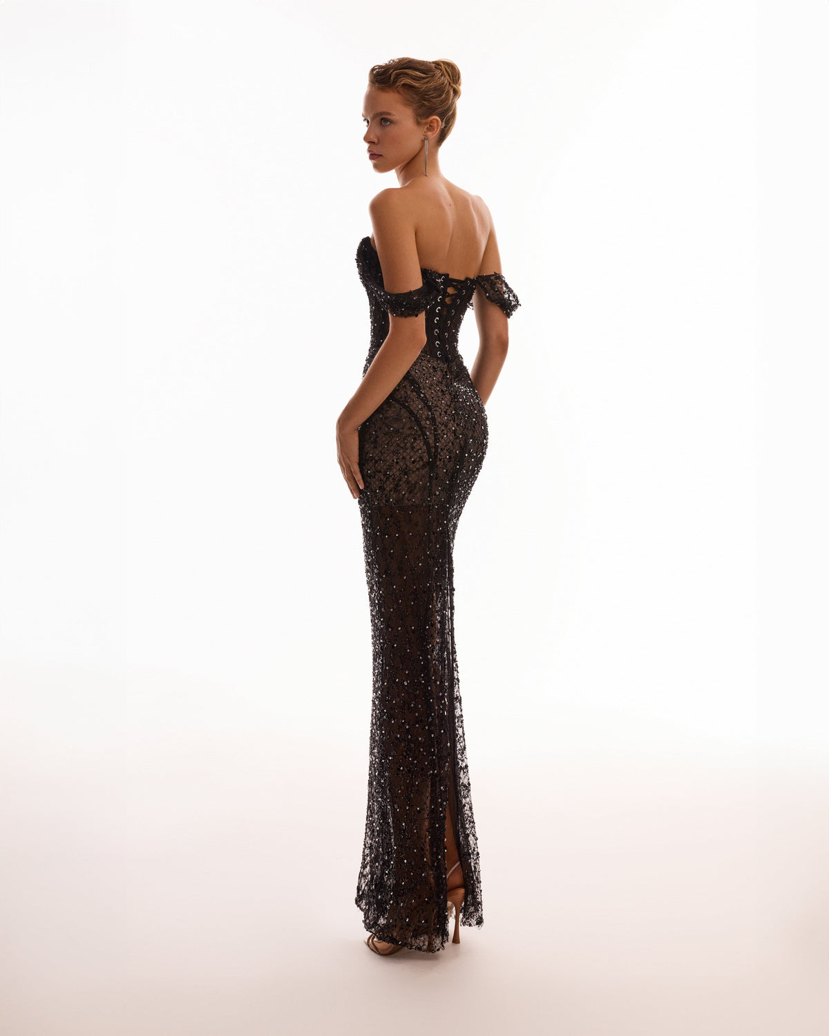 Sequin Lace Fitted Maxi Dress