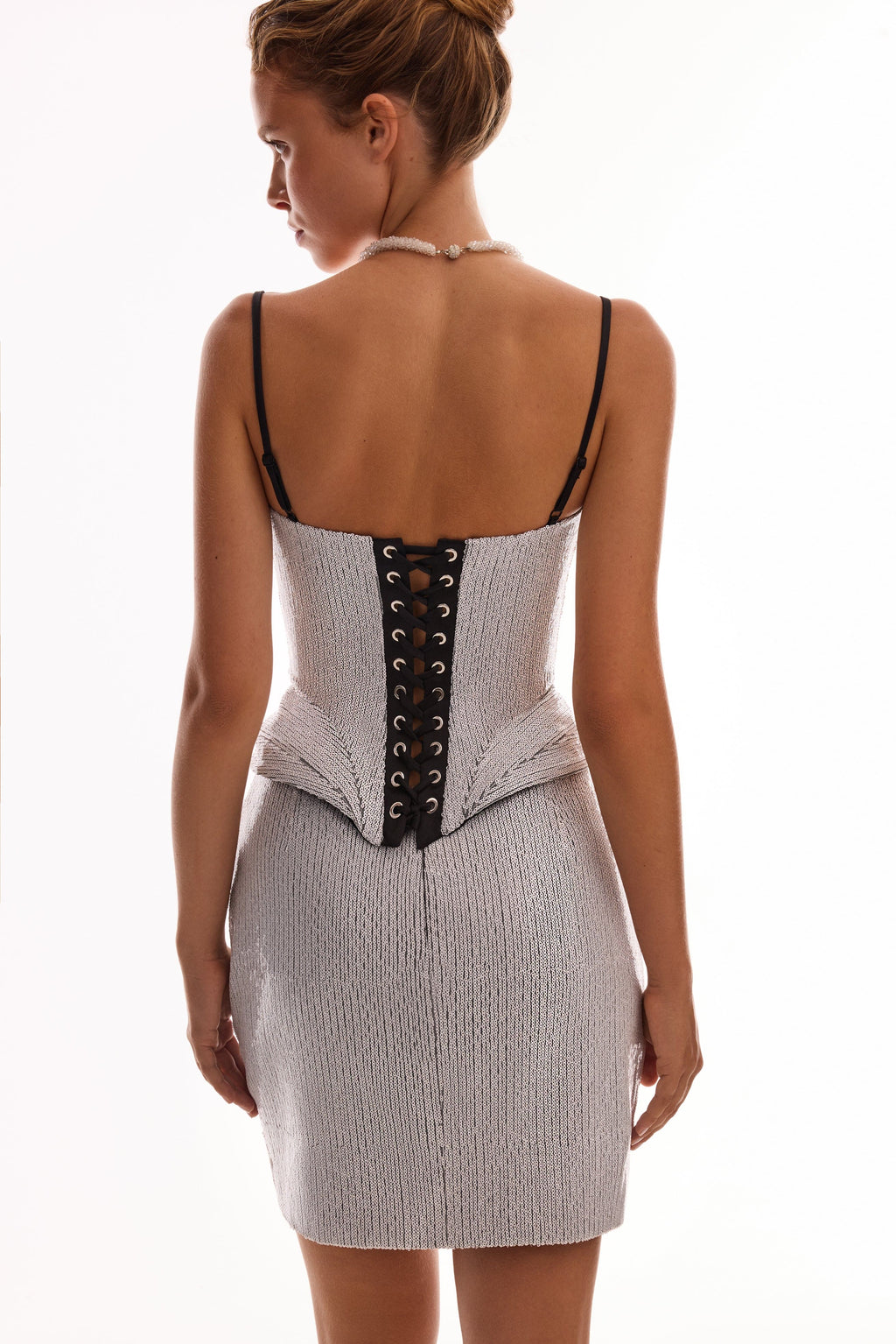 Draped Zip Lined White Sequin Skirt