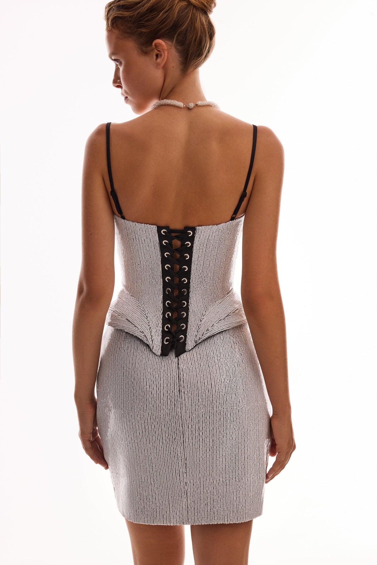 Draped Zip Lined White Sequin Skirt