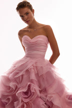 Misty-Rose Organza Sweetheart Midi Dress