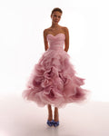 Misty-Rose Organza Sweetheart Midi Dress